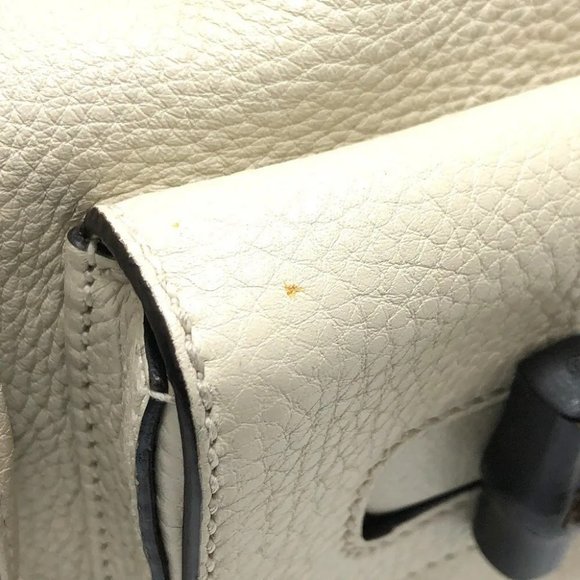 Auth GUCCI 370833 Bamboo Backpack Leather WhiteBased/SilverHardware main image 12